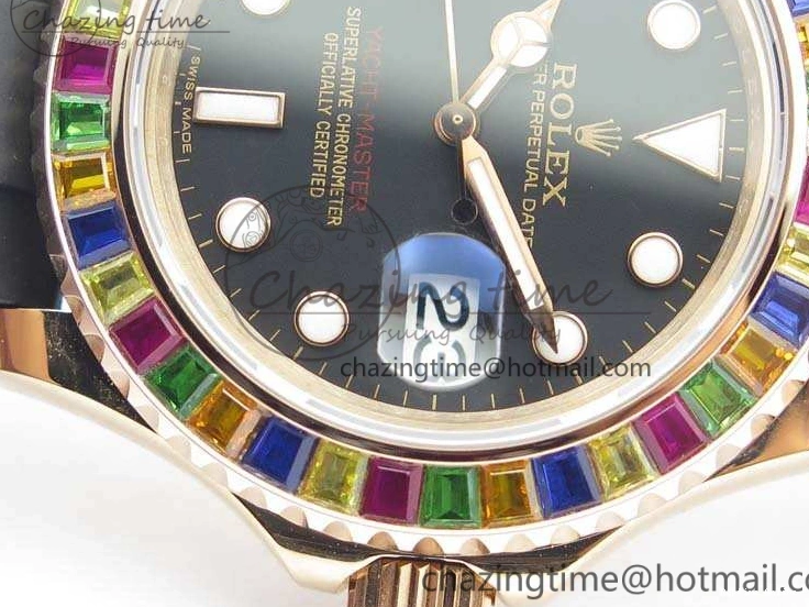 0209 GoodFit Yacht-Master 40mm 116695SATS BP Maker Best Edition Crystal Bezel On Black Rubber Strap Swiss ETA 3555